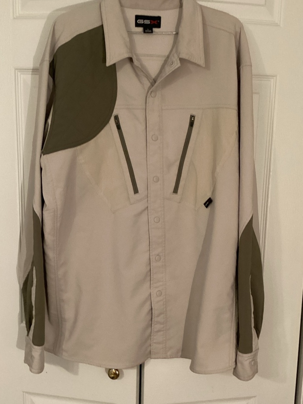 GSX Two-Tone Beige and Olive Lightweight Shirt Jacket Snap Front Large